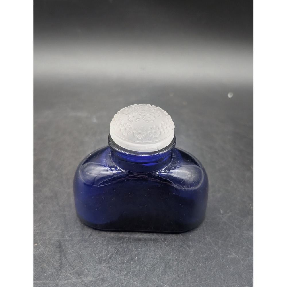 Vintage Bourjois Evening in Paris Cobalt Blue Glass Perfume Bottle Floral Cap 2"